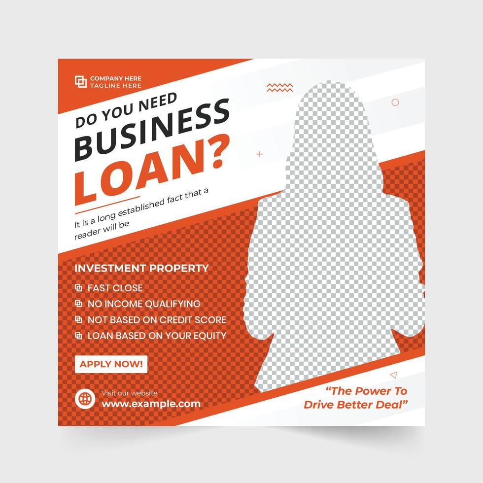 Home and car loan business advertising poster design with orange and blue colors. Bank loan service social media post vector for marketing. Business loan promotional web banner template.