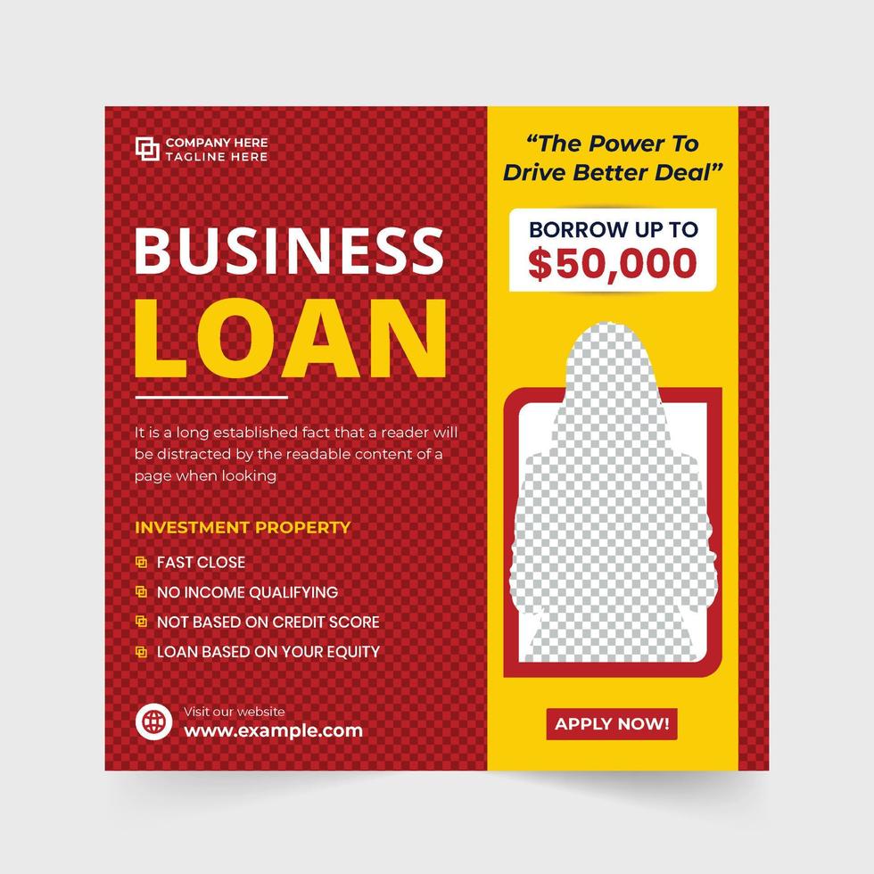 Small business loan social media post template with red and yellow