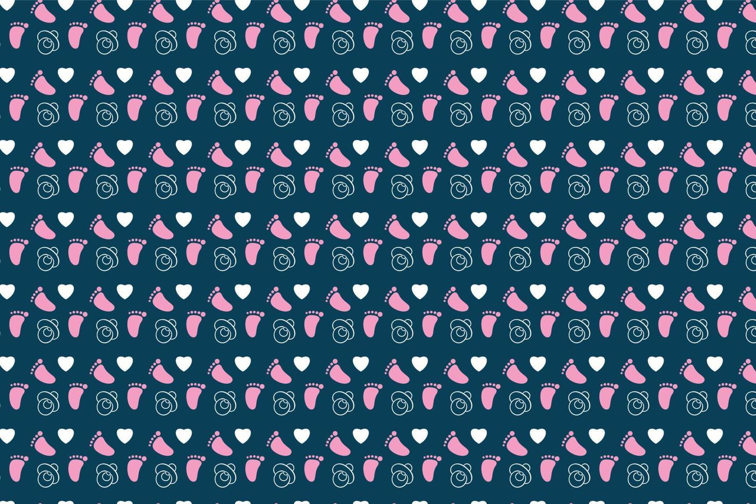 Minimal repeating pattern decoration for childish background. Kid's book cover and bed sheet pattern decoration with love and foot shapes. Seamless childish pattern design on a dark background. vector