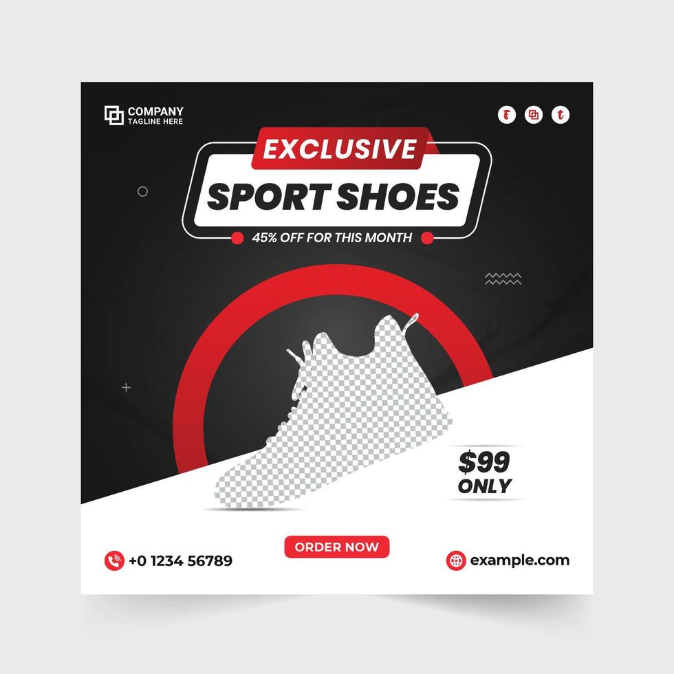 Sportswear and shoe-selling business advertisement template vector with green and dark colors. Minimal sneaker sale template design for digital marketing. Sports shoe sale social media post vector.