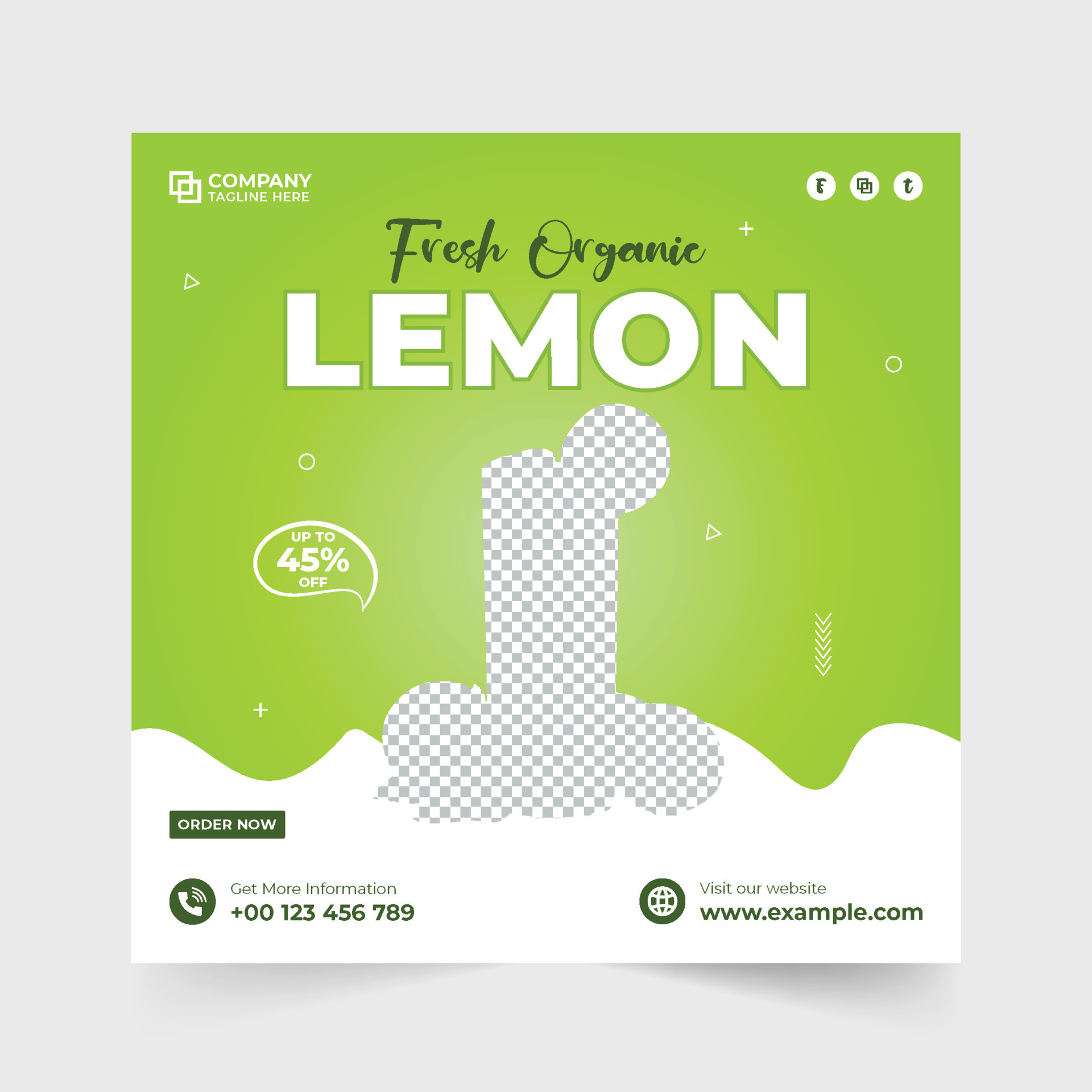 Organic lemon juice social media post for marketing. Lemon juice