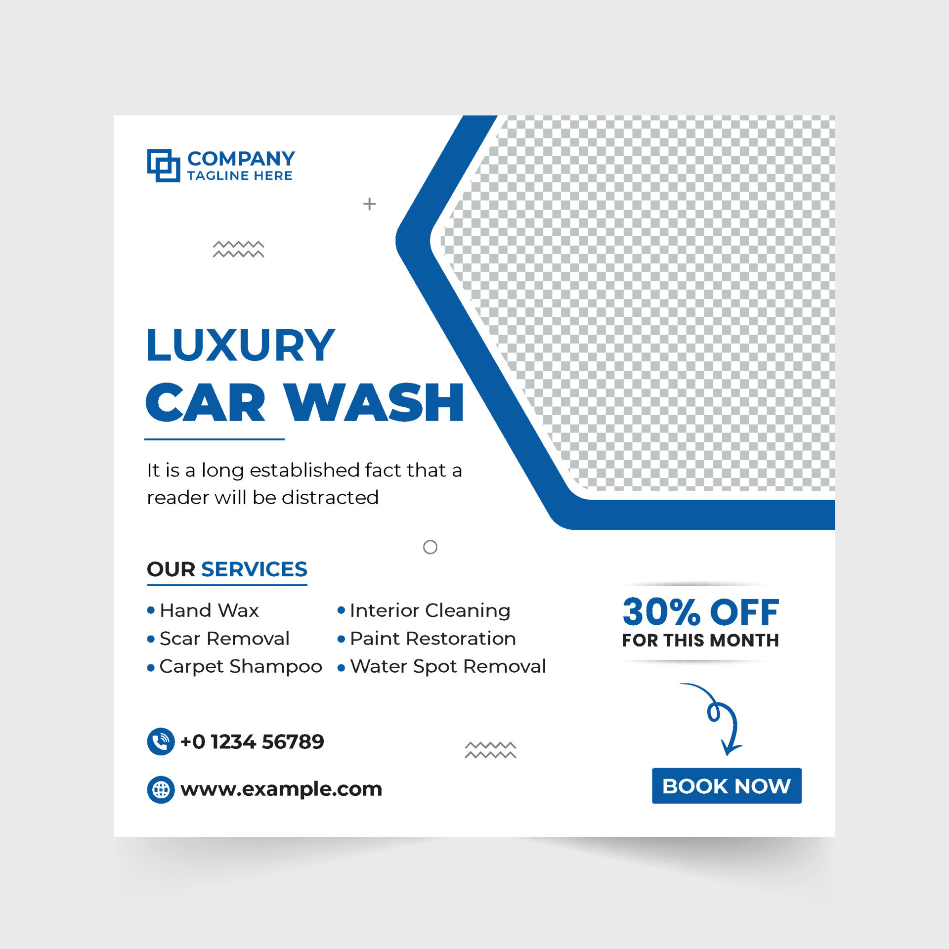 Modern car washing business template for social media marketing. Vehicle cleaning service web