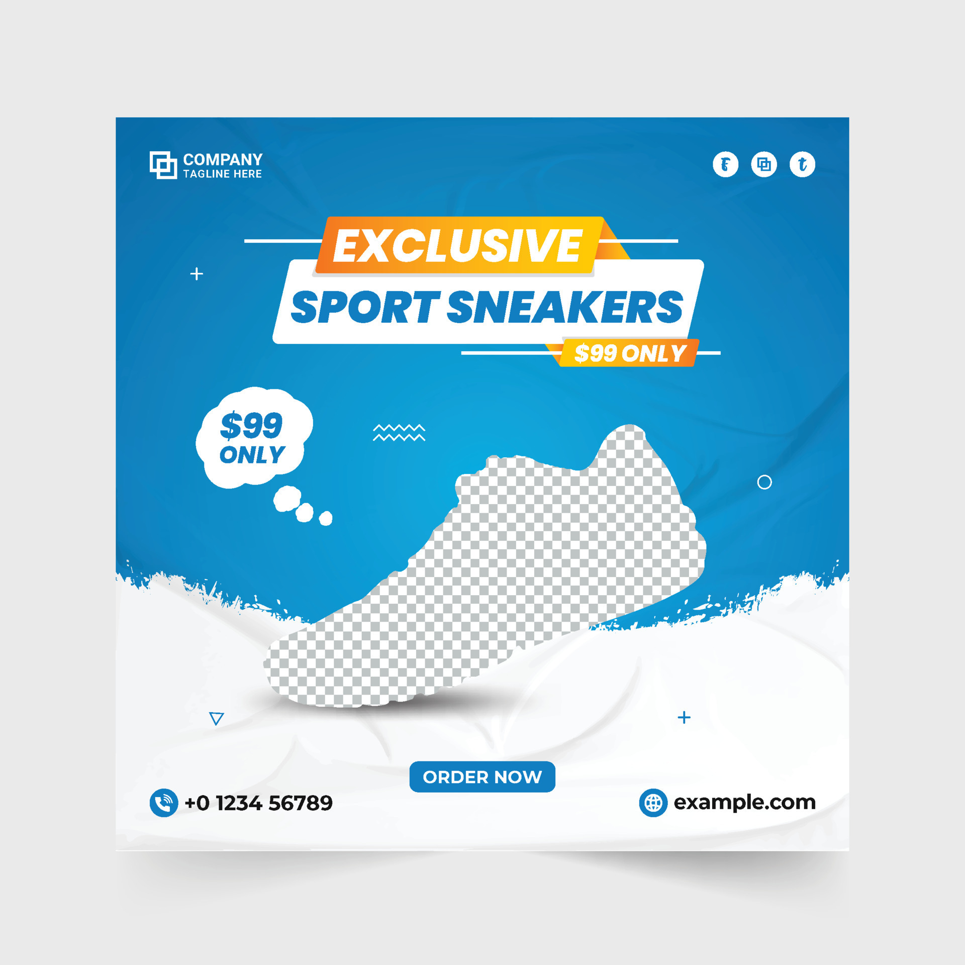 Sports sneakers sale template vector for advertising. Exclusive shoe sale social media post design blue and green colors. Sports shoe promotional web banner vector for business. 14157561 Vector Art at