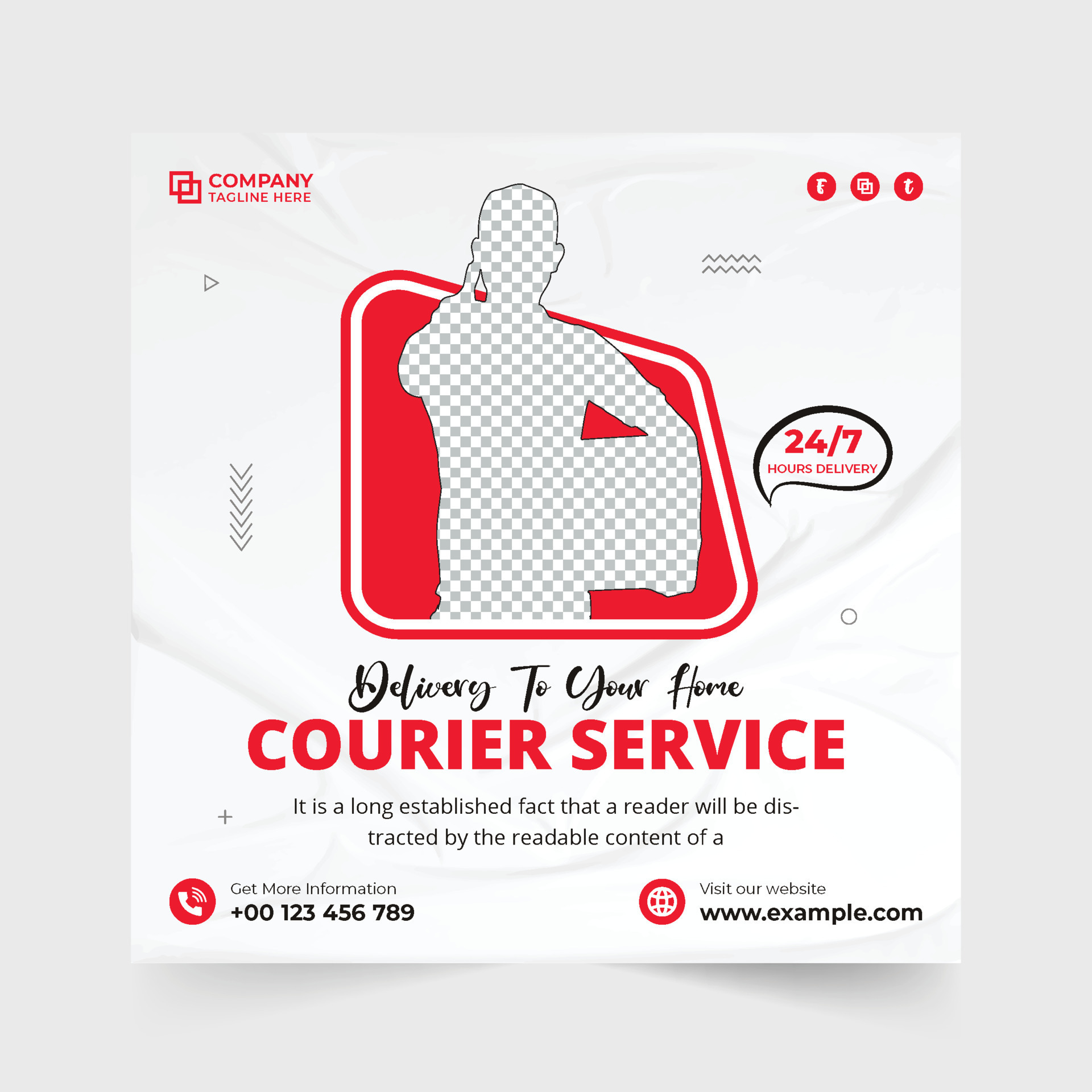 Creative courier service social media post design for marketing. Online