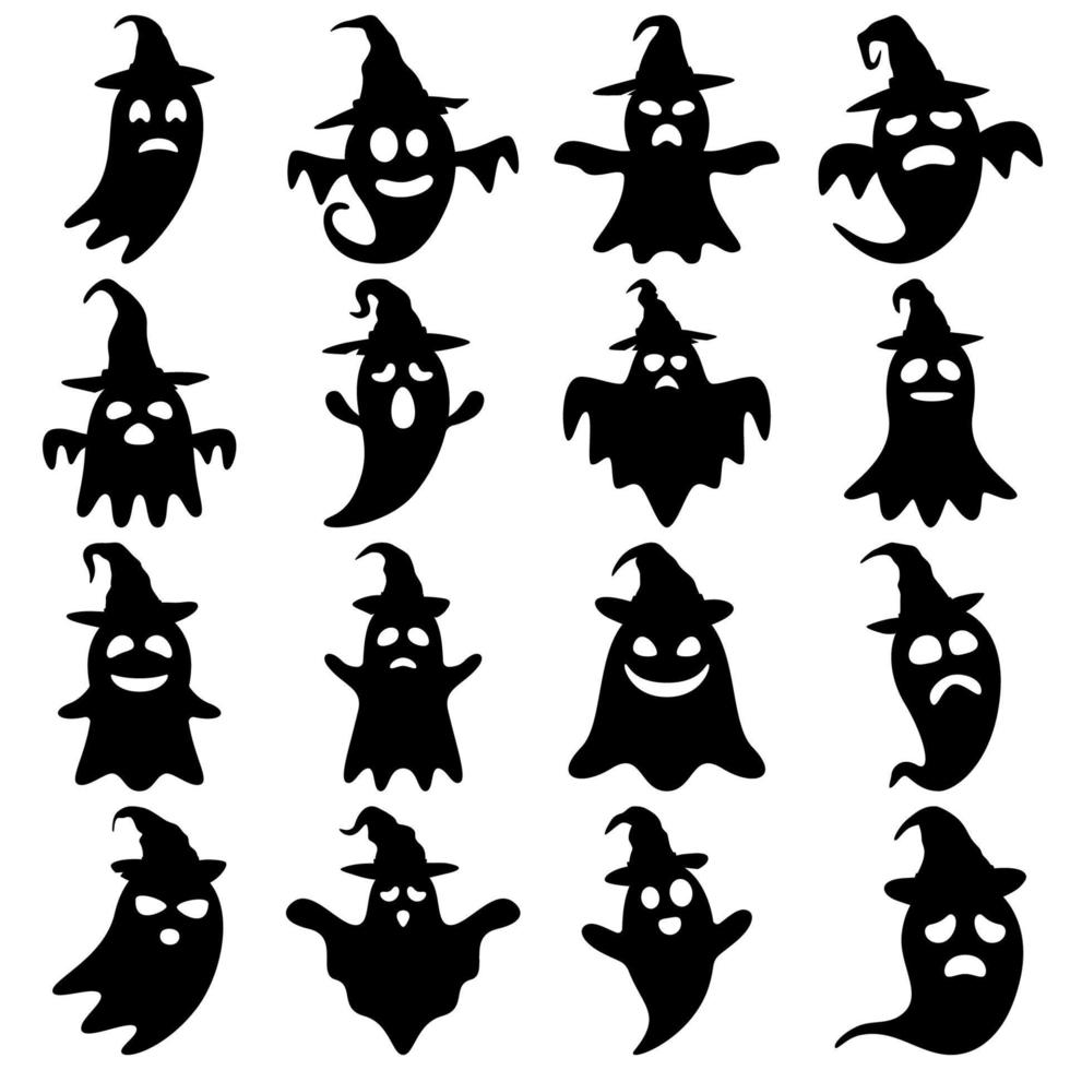 Set of Ghost with hat isolated on white background vector