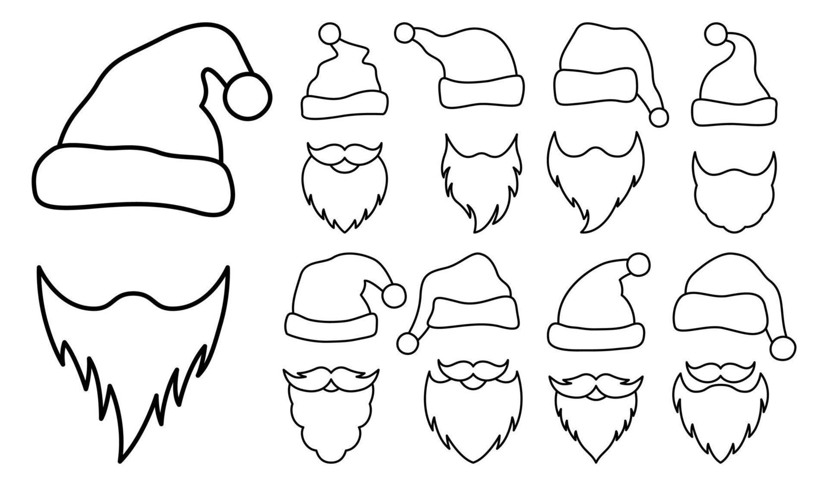 Set of Beard with christmas hat in line style isolated vector