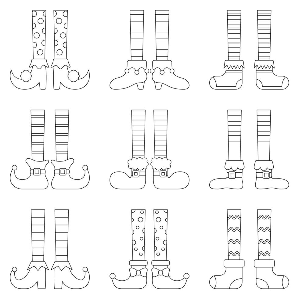 Set of Elf feet in line style isolated vector