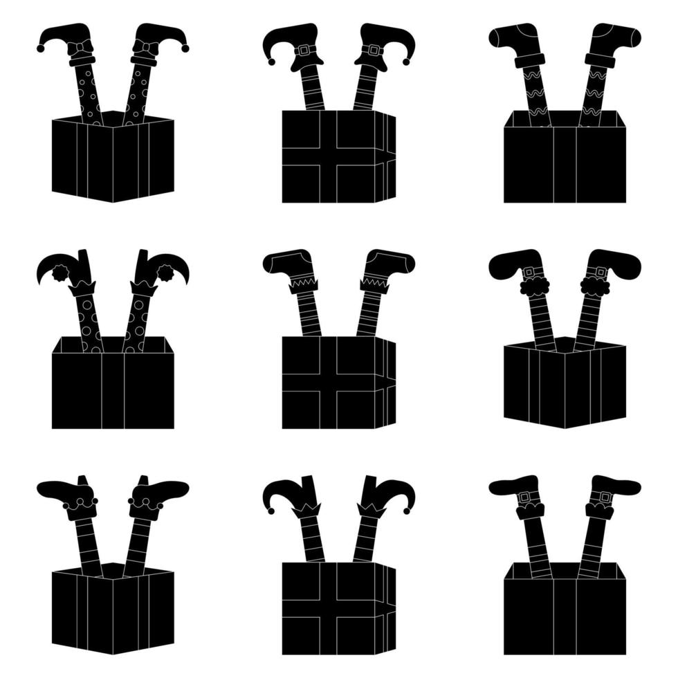 Set of Elf feet with gift box in flat style isolated vector