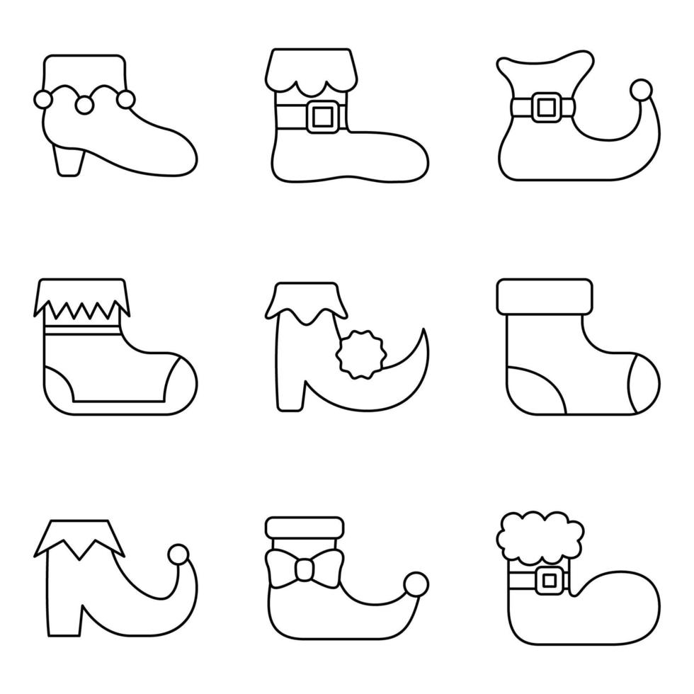 Set of Elf shoes in line style isolated vector