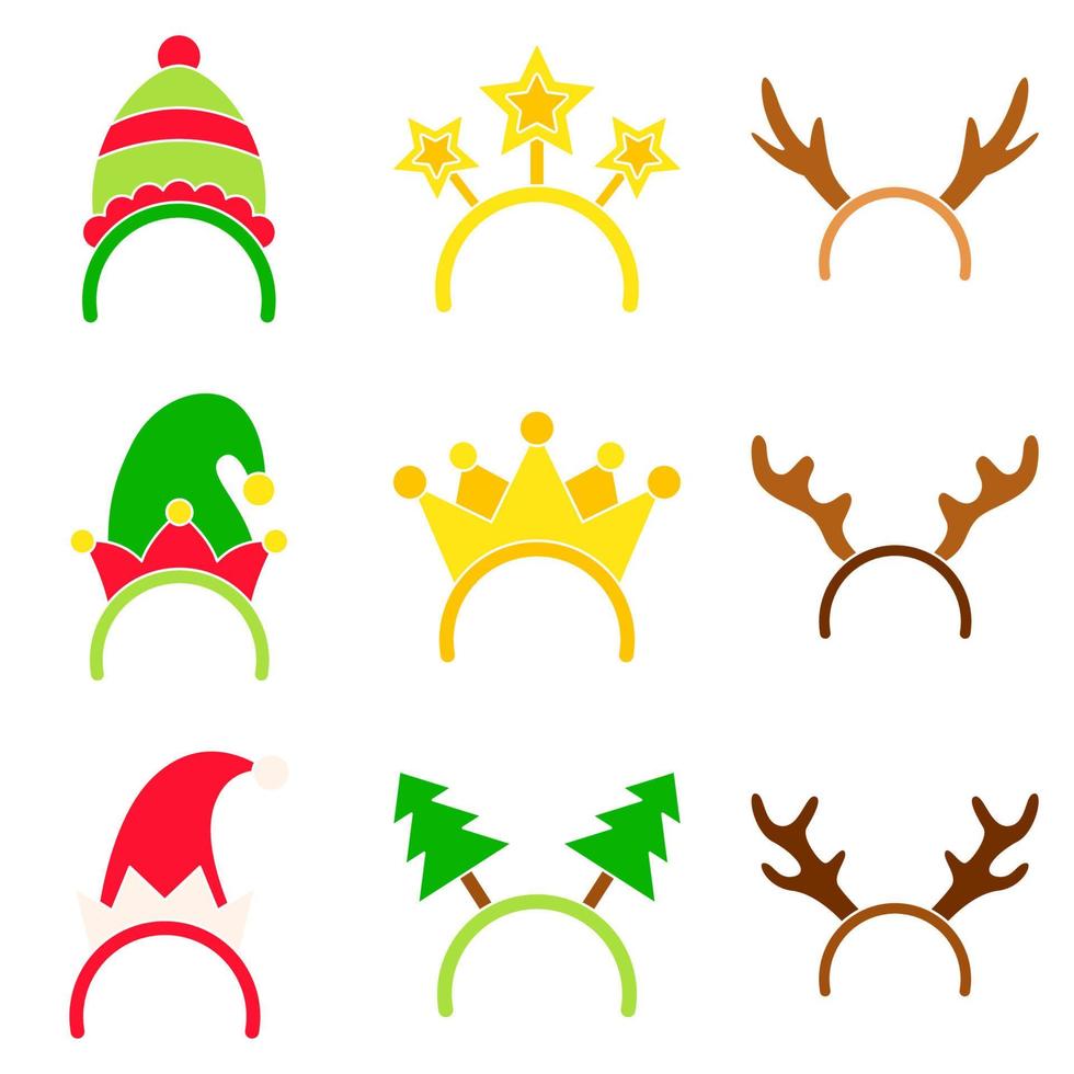 Set of Christmas headband in flat style isolated vector