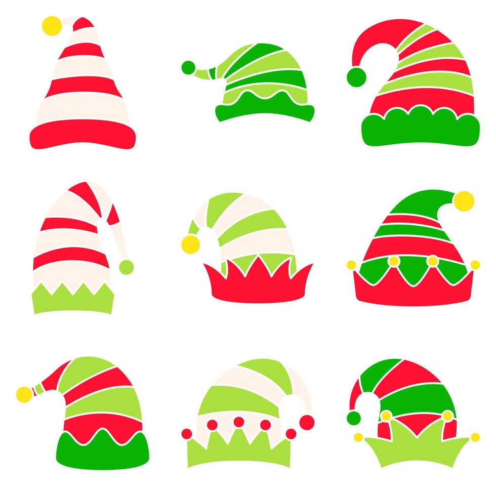 Set of Elf hat isolated on white background vector