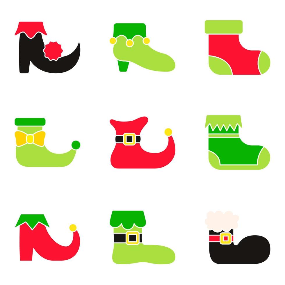 Set of Elf shoes in flat style isolated vector