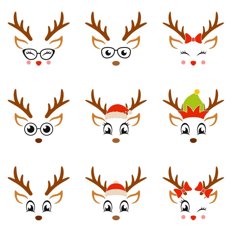 Set of Reindeer Face in flat style isolated vector