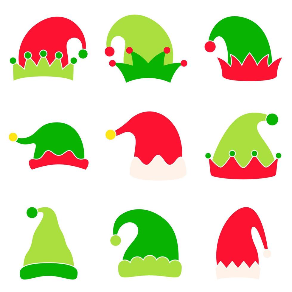 Set of Elf hat isolated on white background vector