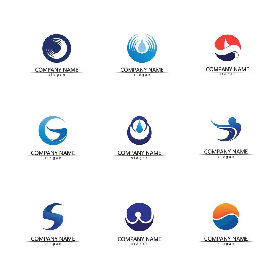 Isolated round shape logo. Blue color logotype. Flowing water image. Sea, ocean, river surface. vector