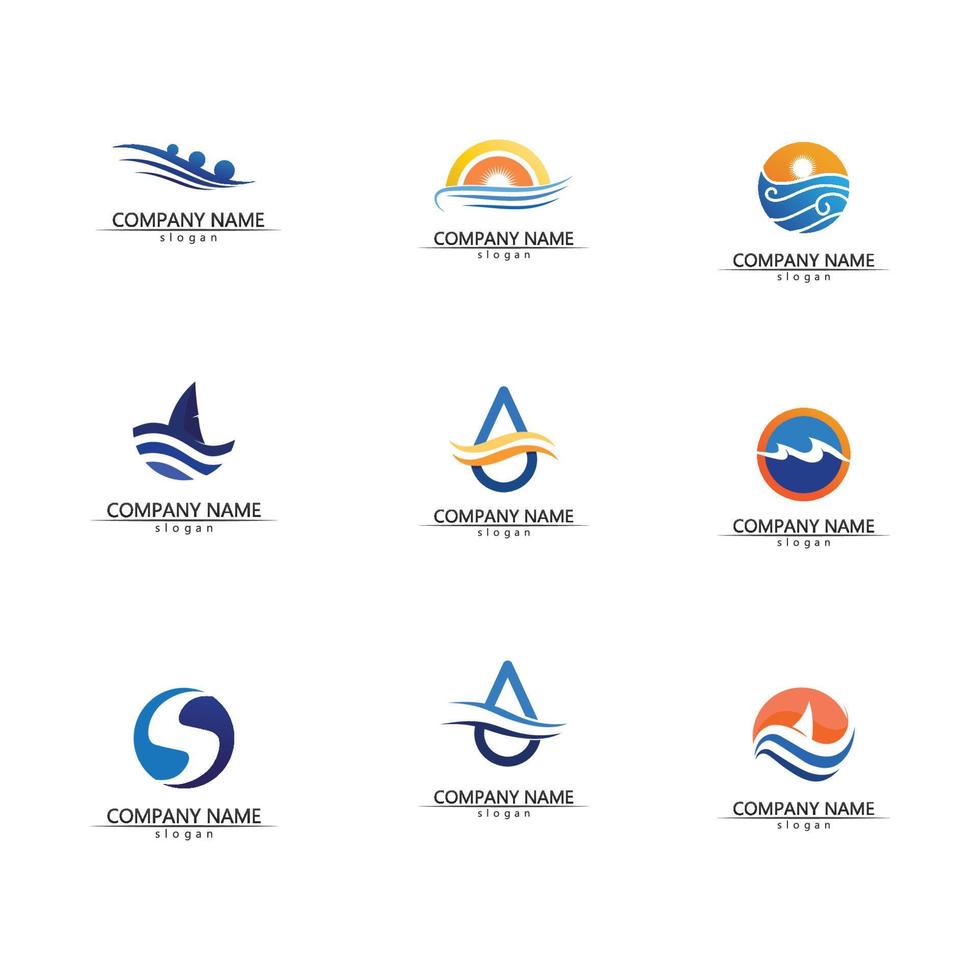 Isolated round shape logo. Blue color logotype. Flowing water image. Sea, ocean, river surface. vector