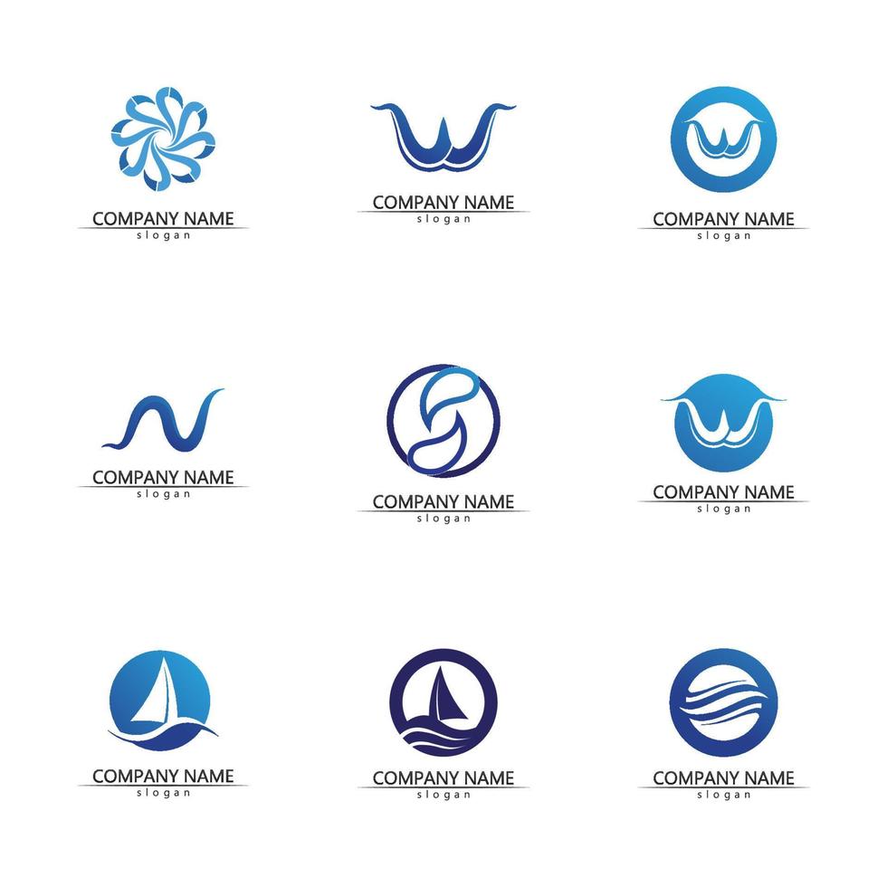 Isolated round shape logo. Blue color logotype. Flowing water image. Sea, ocean, river surface. vector