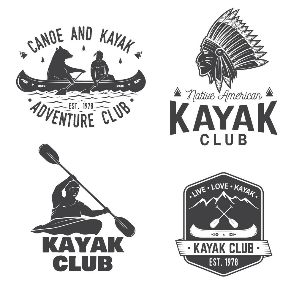 conjunto de insignias del club de canoa y kayak. vector. vector