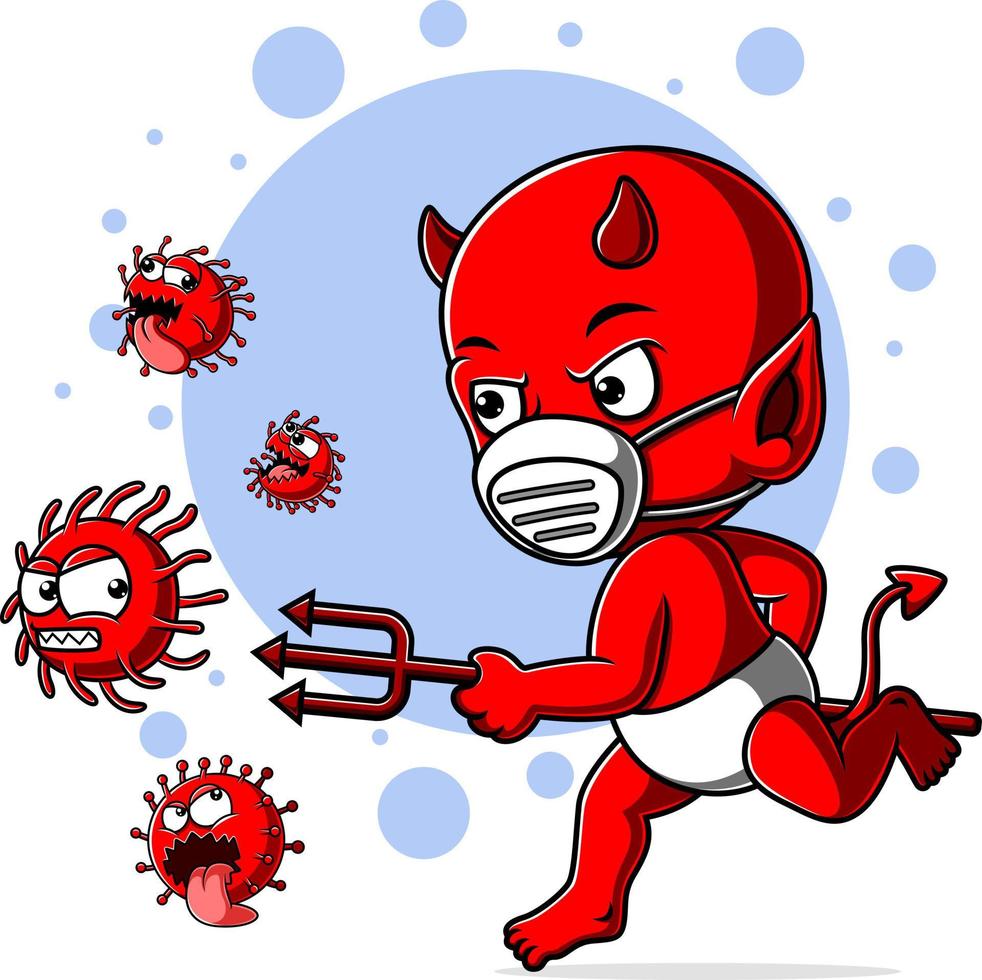 Devil baby pursue coronavirus covid 19 vector