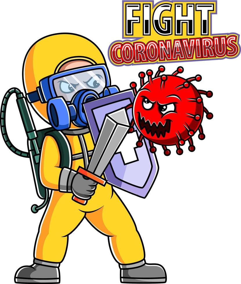 las personas con traje protector o ropa luchan contra el virus de la corona vector