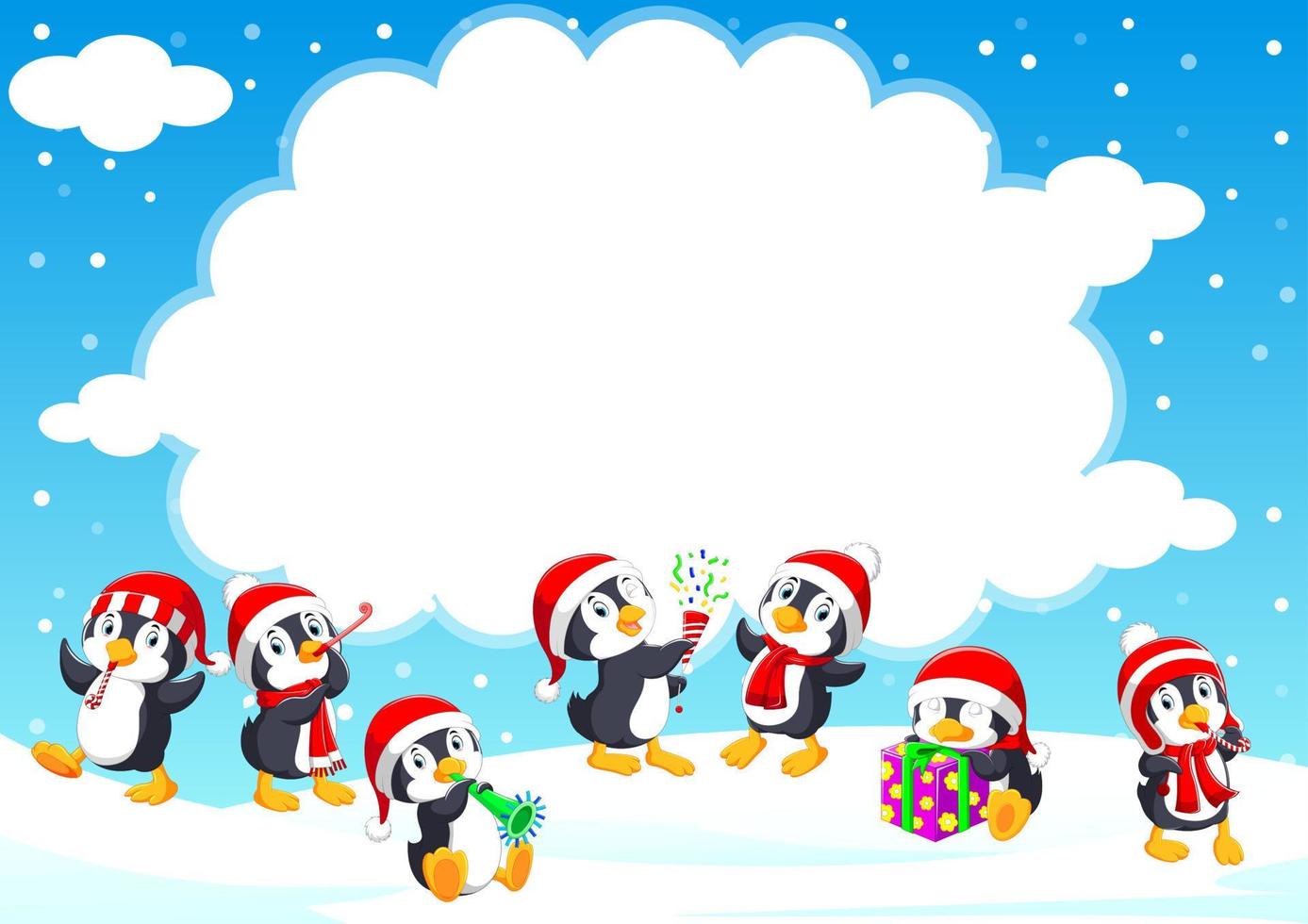 Funny little penguin in a red knitted Nordic hat in winter season vector