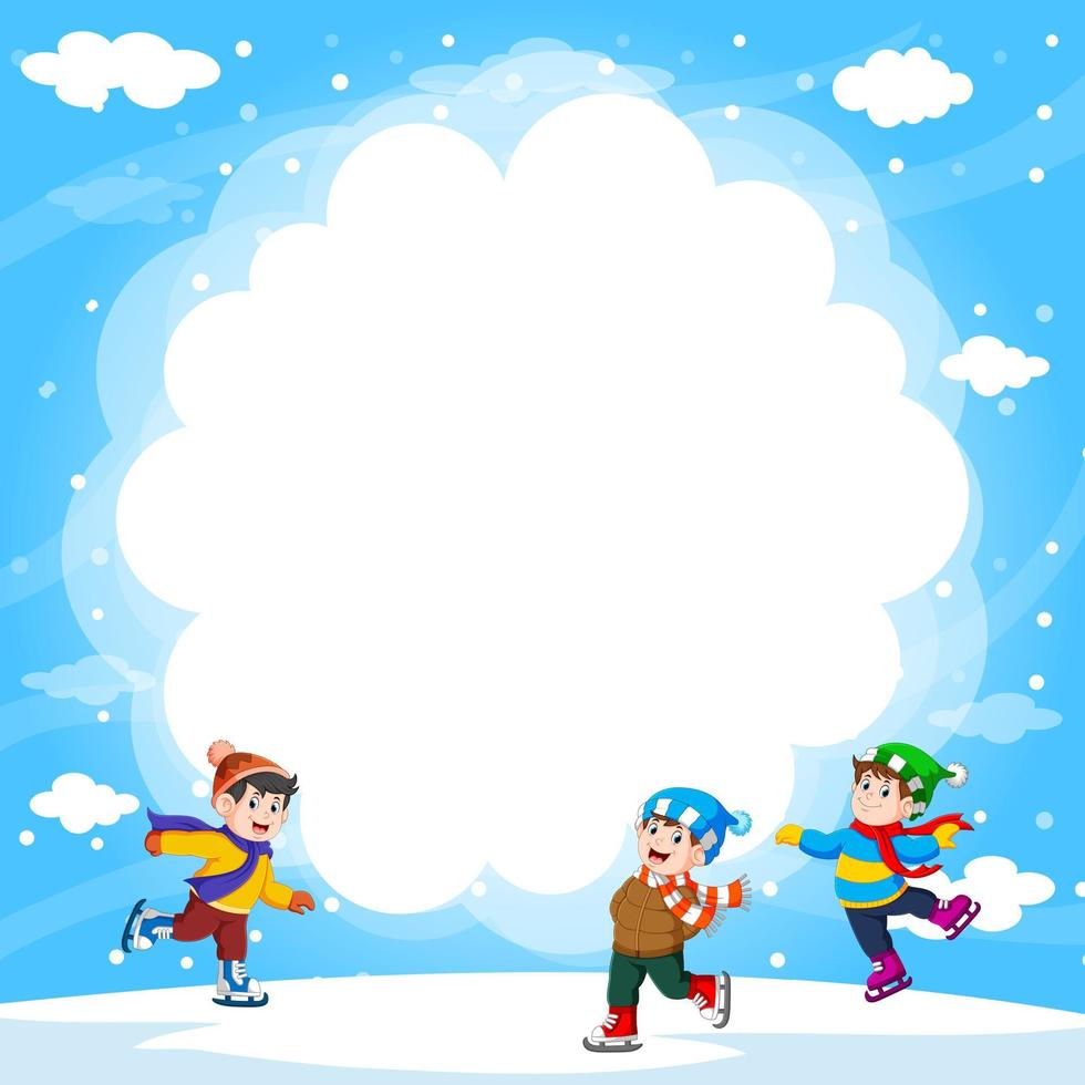 Kids playing a sleigh ride in winter vector