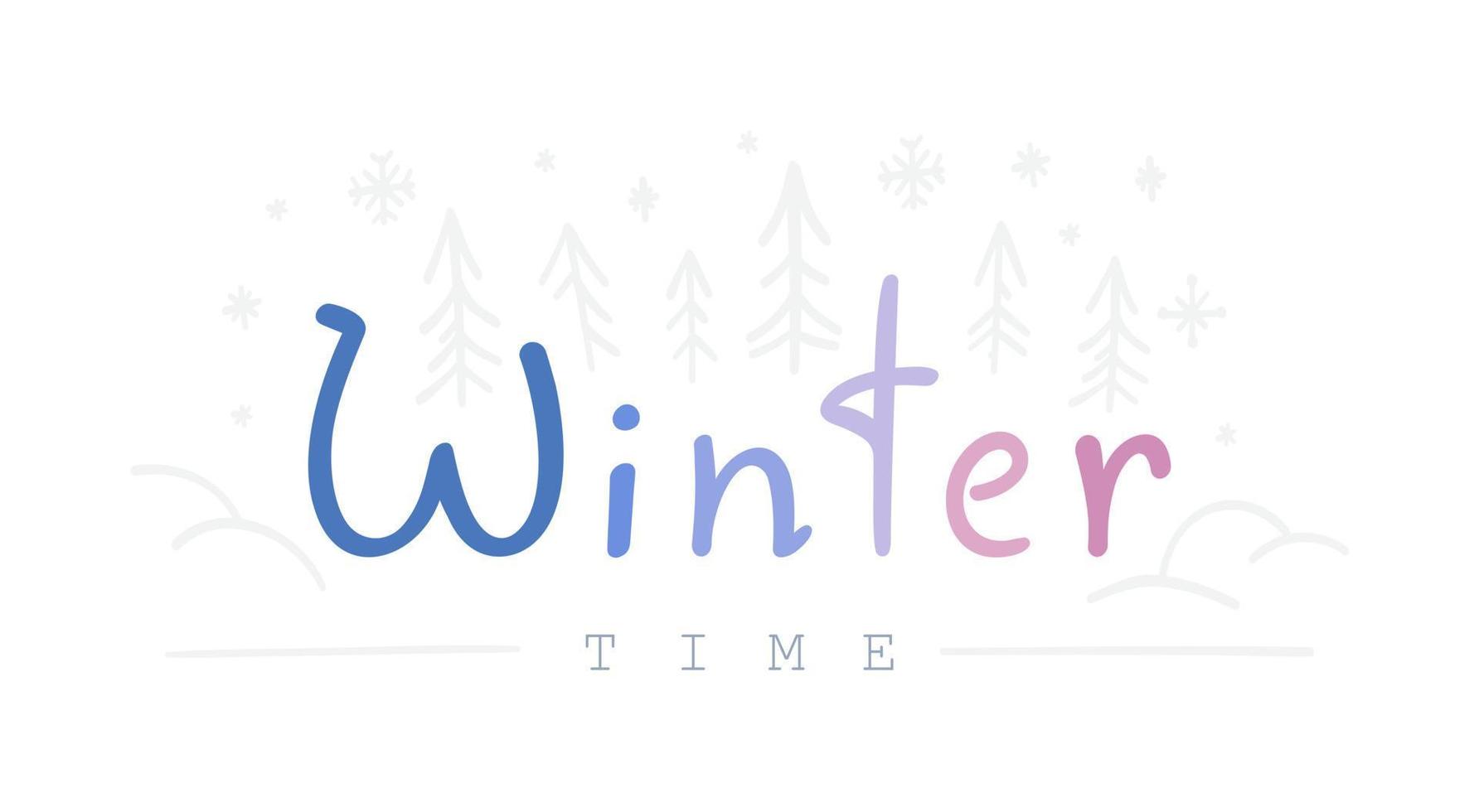 Typography. Winter. The cold lettering of winter. Vector illustration of blue lettering on white background.