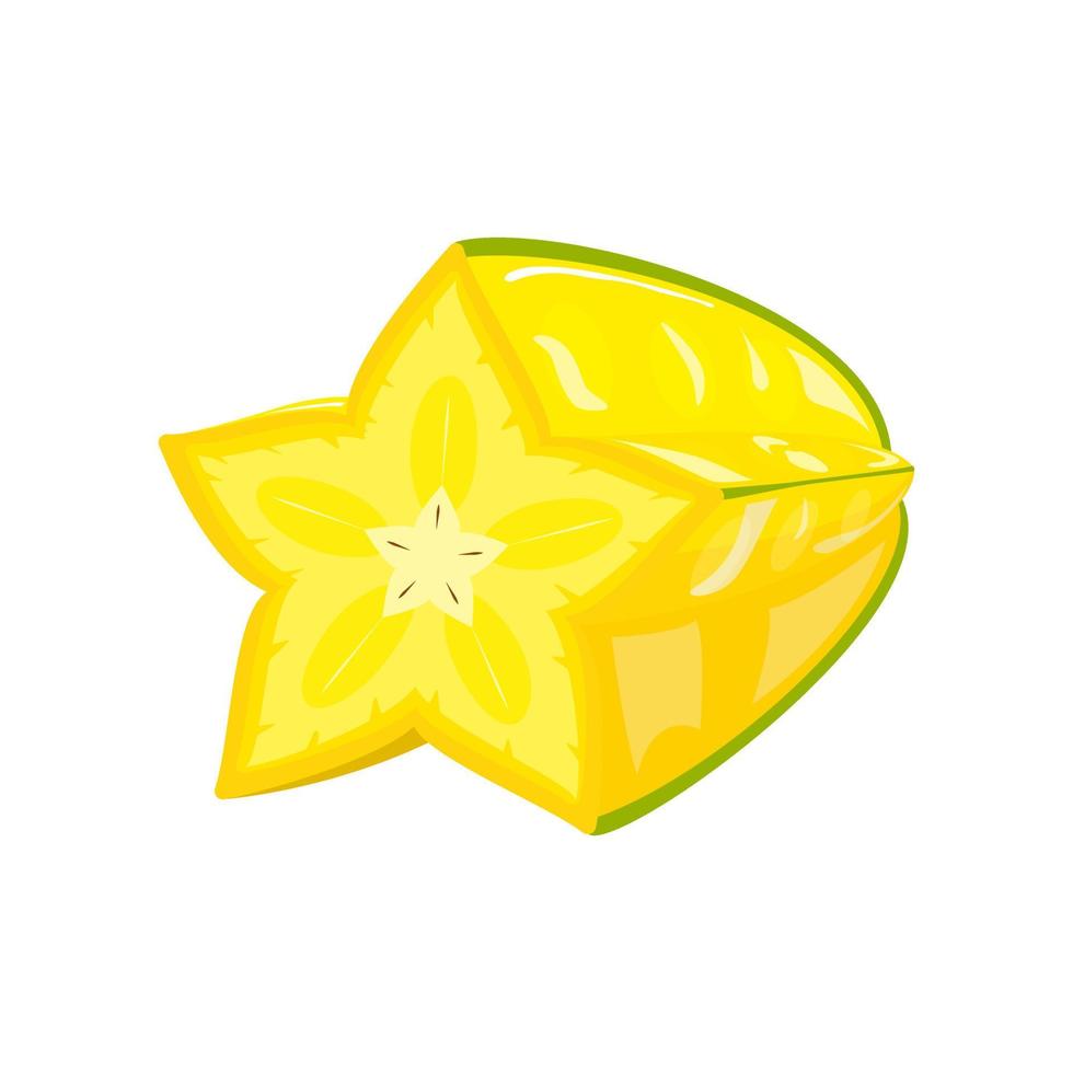 Vector illustration of an isolated carambola. Yellow glossy fruit from a tropical garden. Ripe and juicy berry.