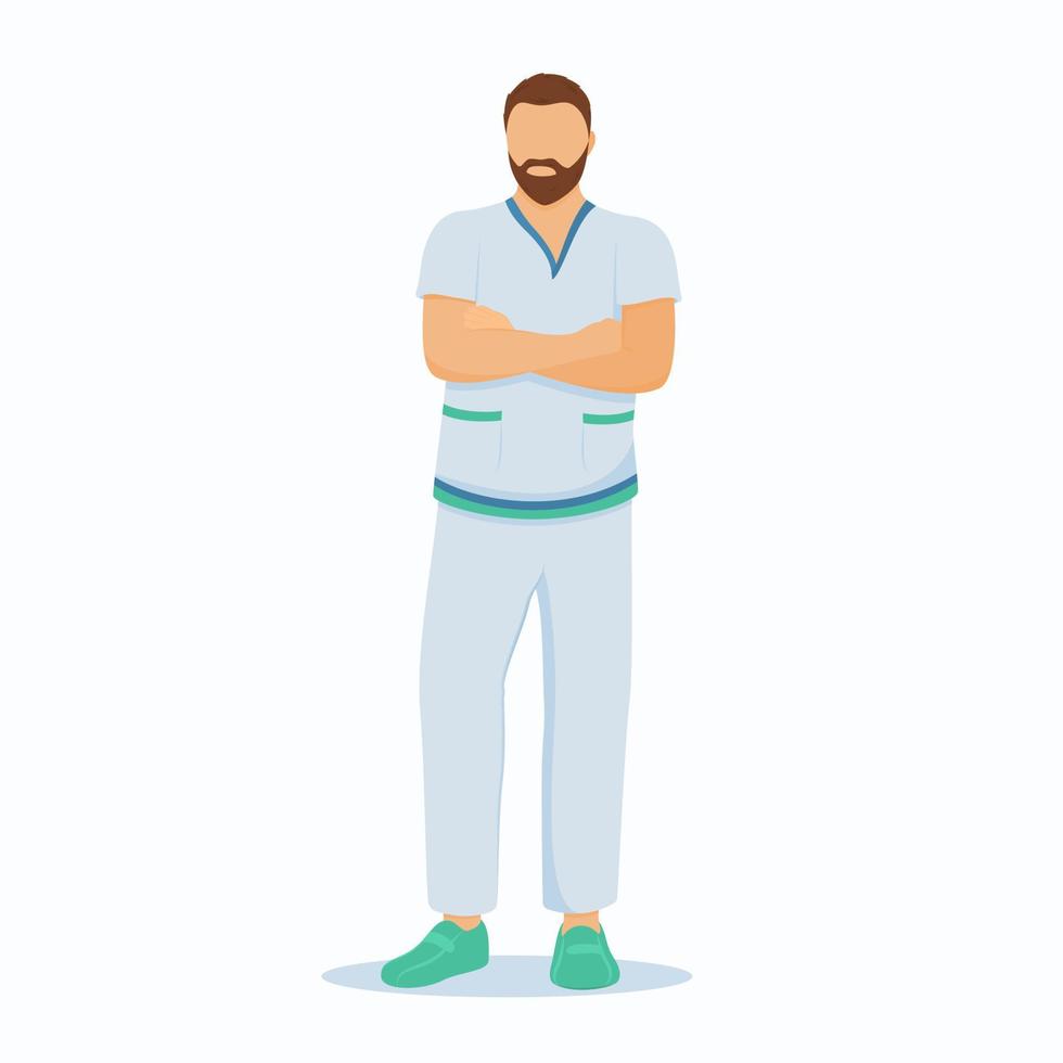 Vector illustration of an isolated young male intern. The character physician studies the medical history to make a diagnosis.