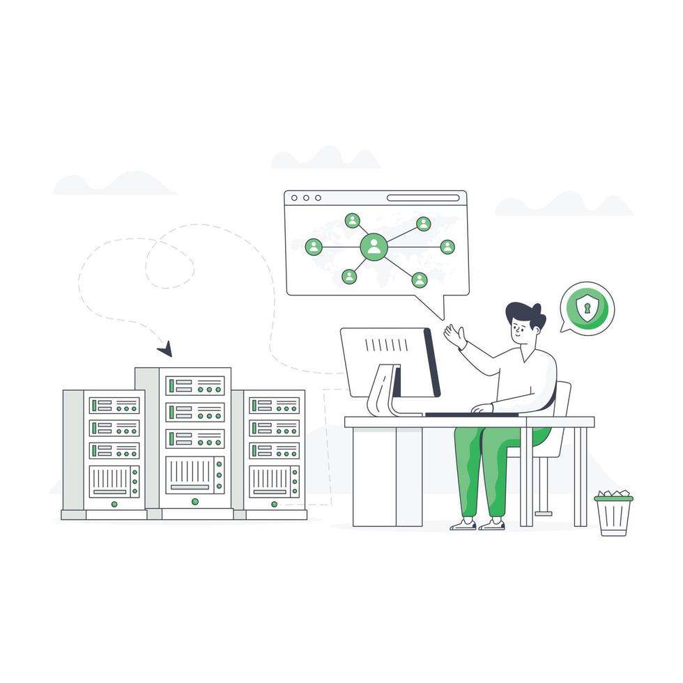 A handy flat illustration of network security vector