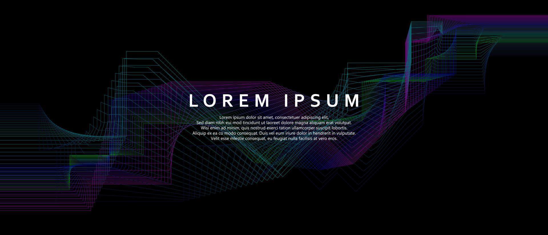 Modern black background with wavy abstract lines vector