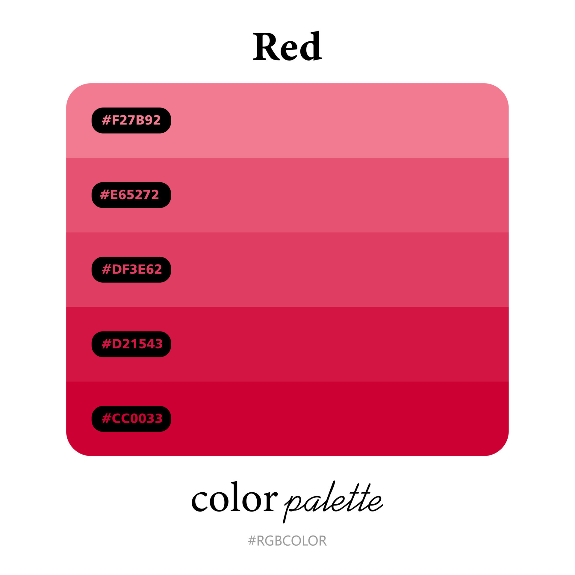 Red color palettes accurately with codes, Perfect for use by