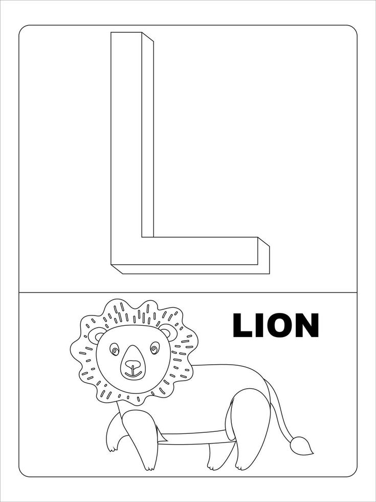 Alphabet Animal Coloring page for kids line art vector