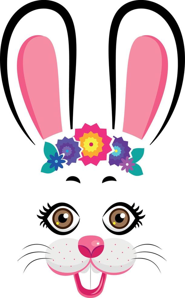bunny masks with pink ears and flowers vector