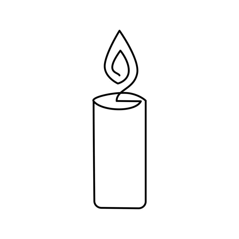 Candle line art drawing. Burning candle outline illustration. Birthday or christmas symbol. Hand drawn vector in minimalistic style