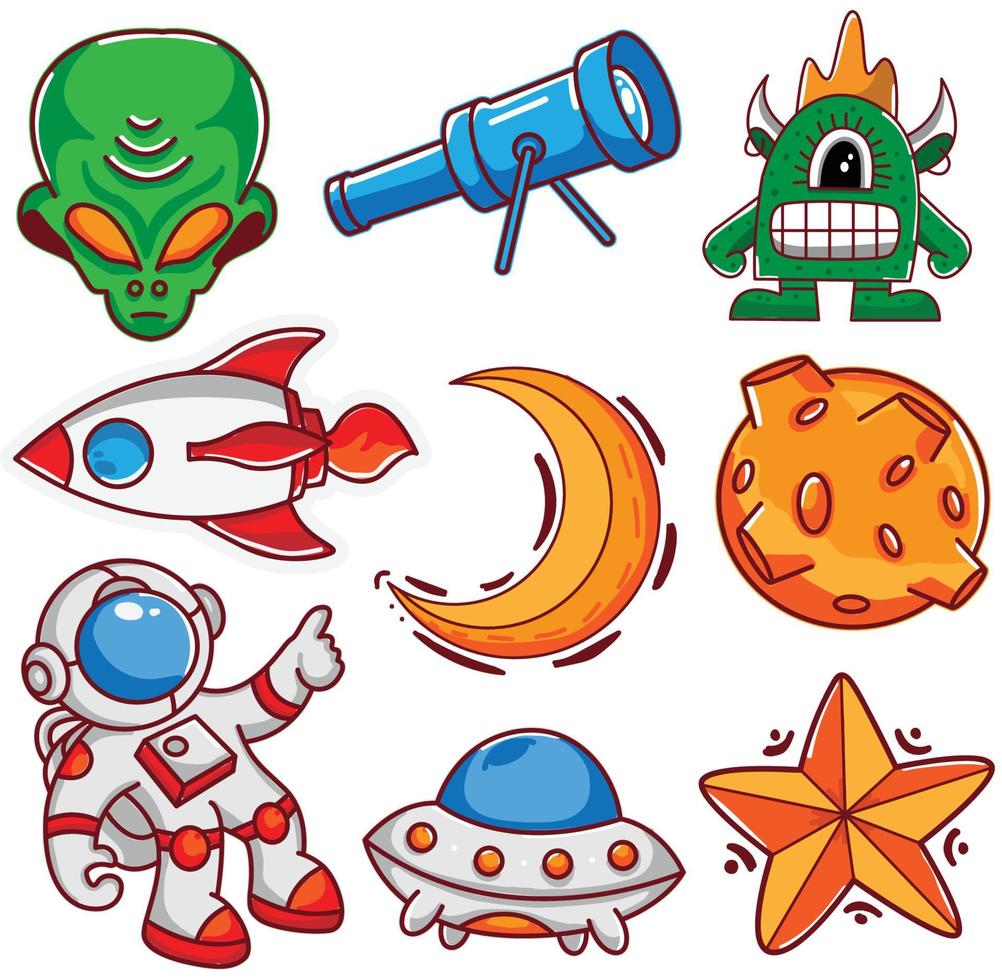 Set space sticker cartoon design illustration vector