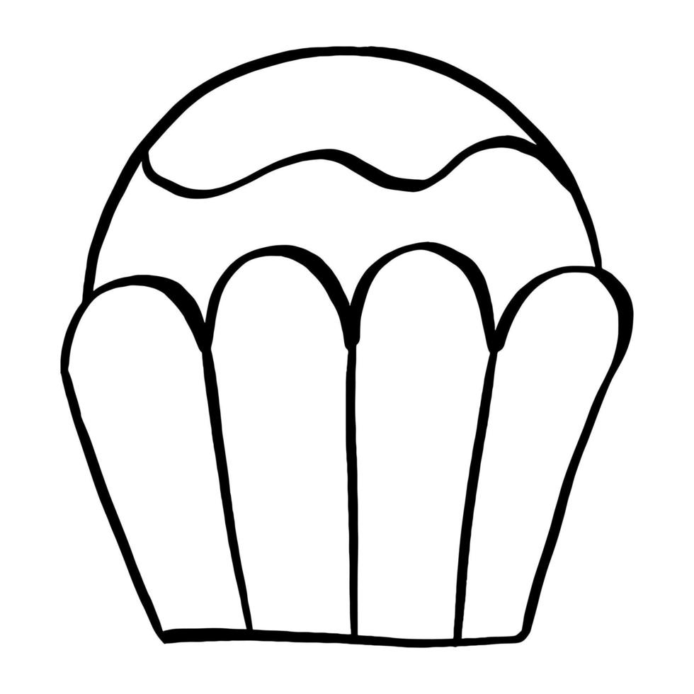Black line cupcakes on white background. Hand drawn cartoon style. Doodle for coloring, decoration or any design. Vector illustration of kid art.