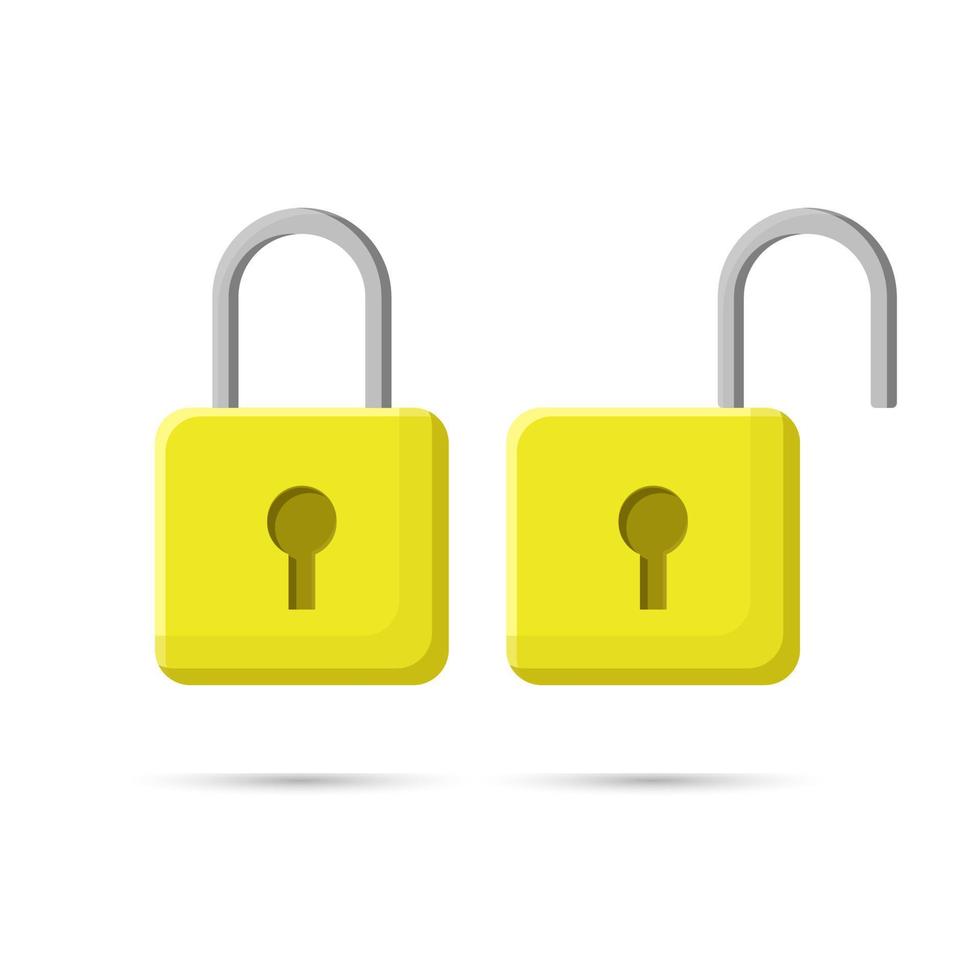 Yellow Locked Padlock Vector Illustration.