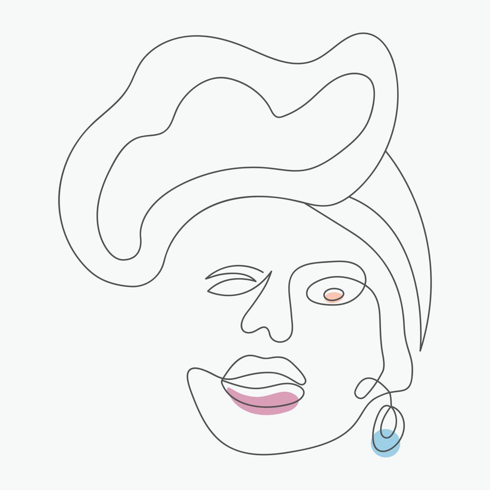 Woman face line art illustration, modern one line hand drawing vector