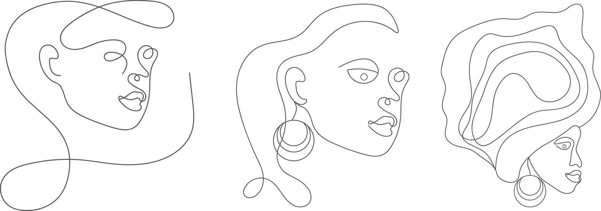 Beutiful woman hand drawing face line art drawing, modern one line illustration set vector