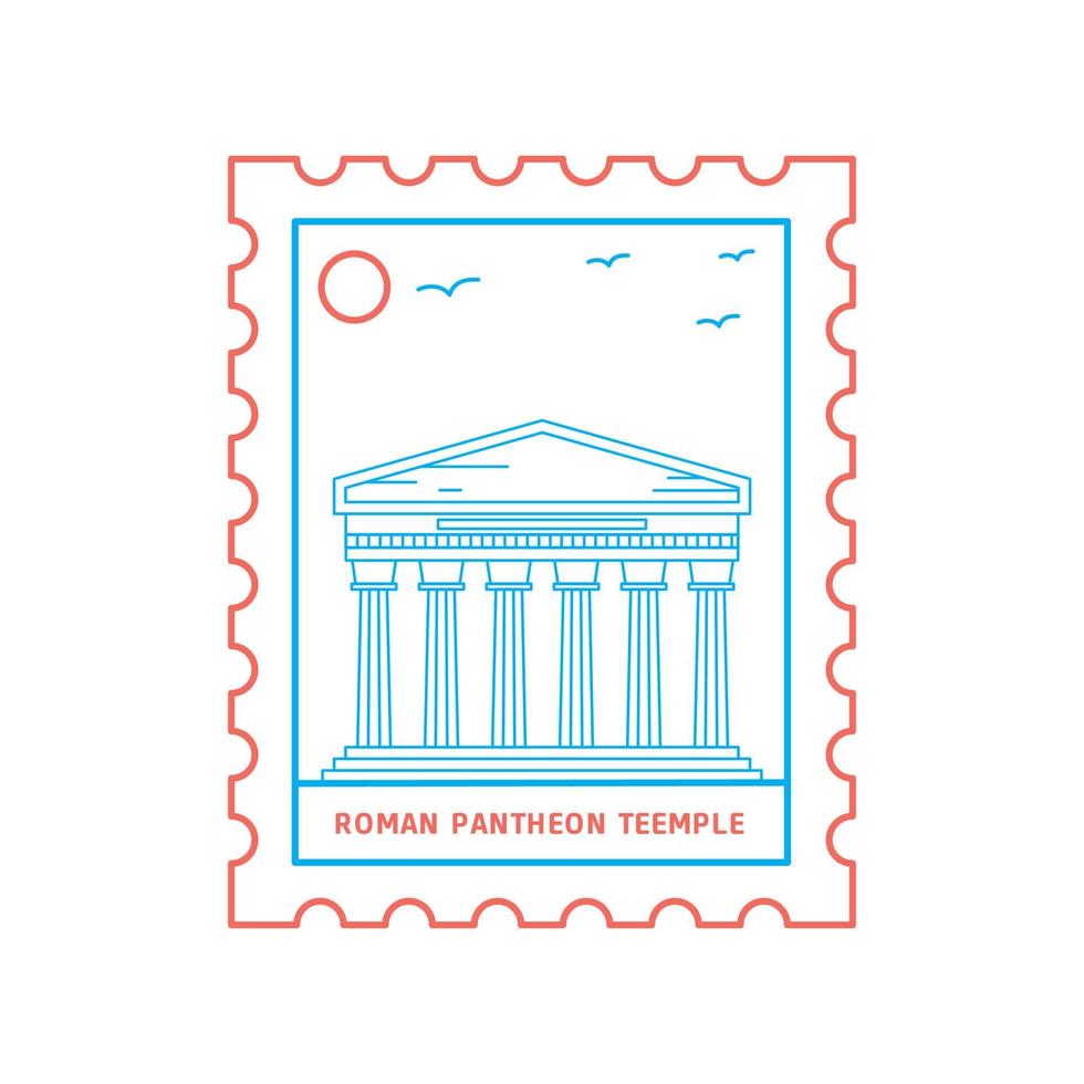 ROMAN PANTHEON TEEMPLE postage stamp Blue and red Line Style vector illustration