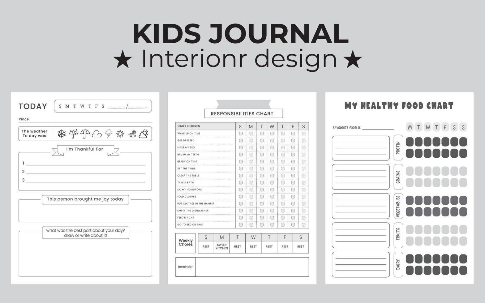 Kids journal notebook page template vector notes, checklist, daily, weekly planner