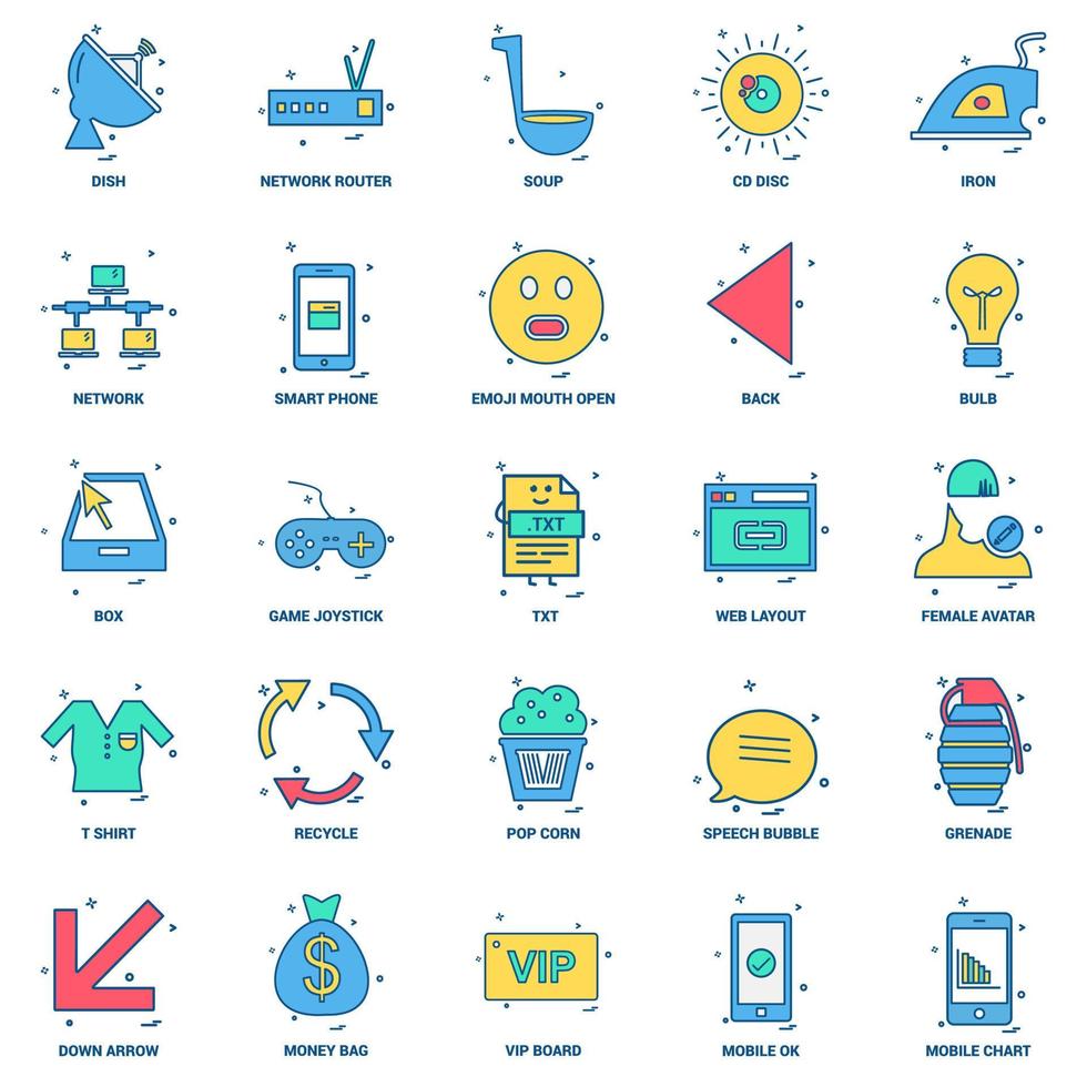 25 conjunto de iconos de color plano de mezcla de concepto de negocio vector