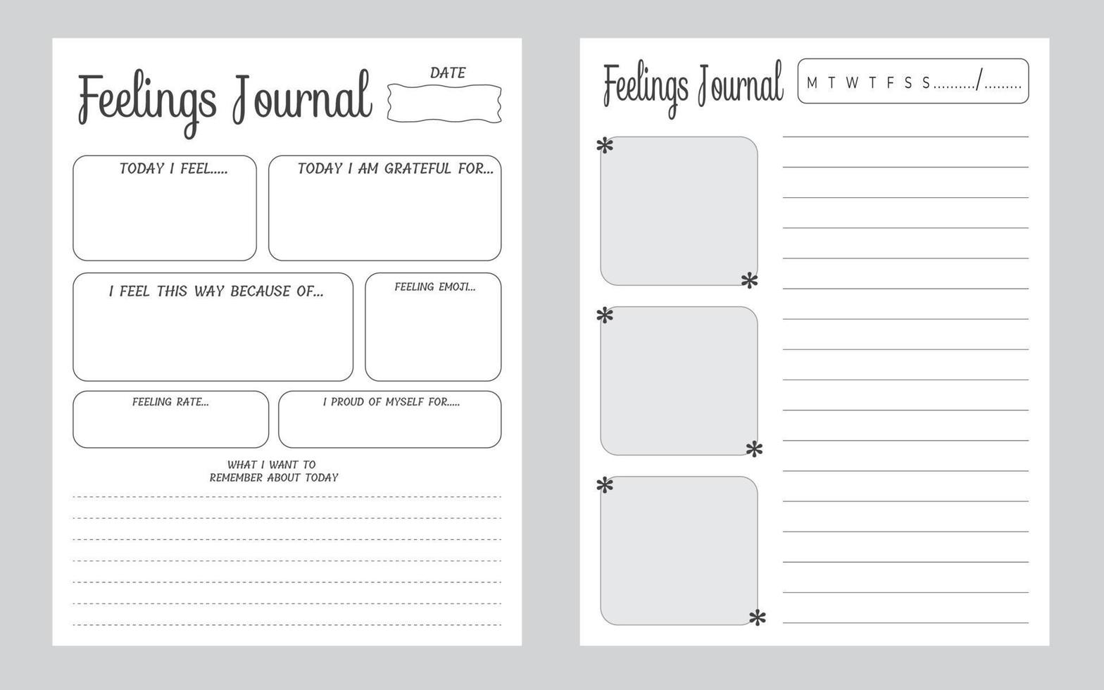 Feeling journal notebook page template vector notes weekly planner