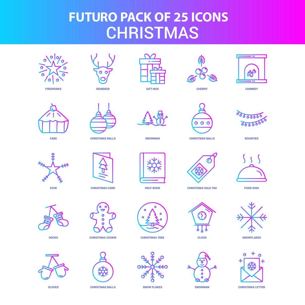 25 paquete de iconos de navidad futuro azul y rosa vector