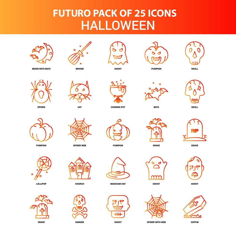 Orange Futuro 25 Halloween Icon Set vector