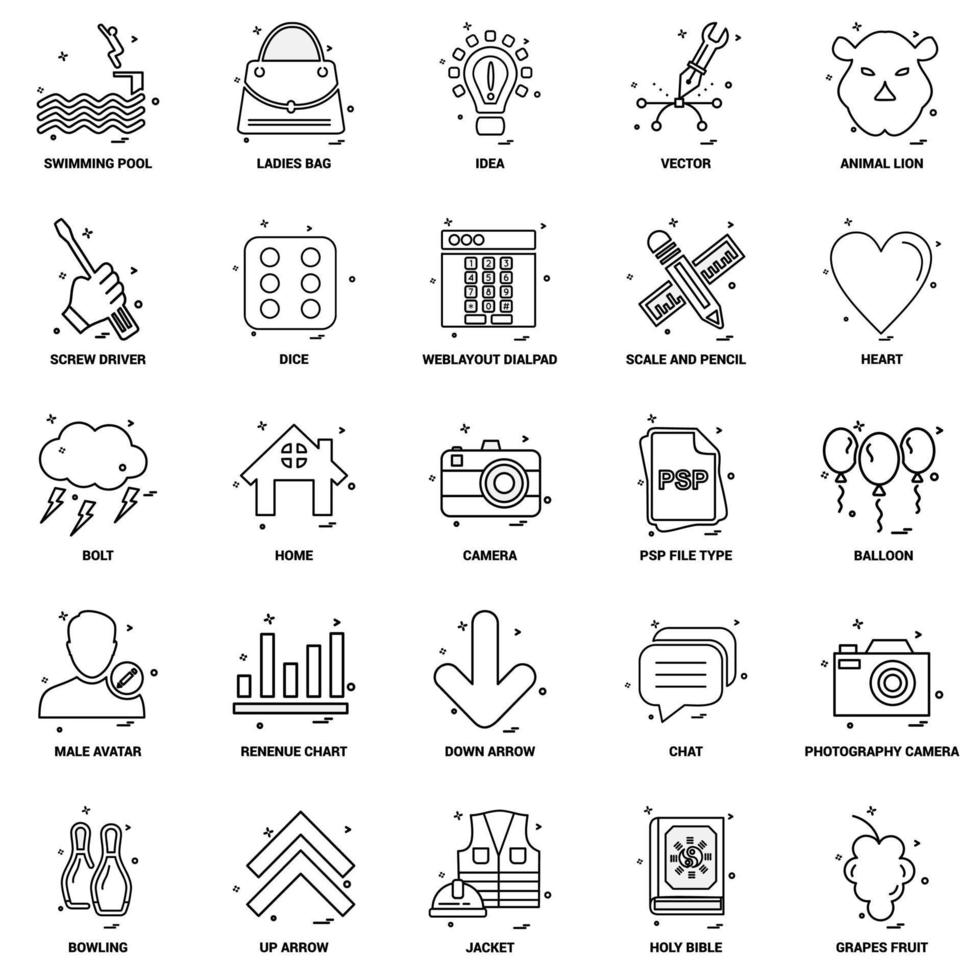 25 conjunto de iconos de línea de mezcla de concepto de negocio vector