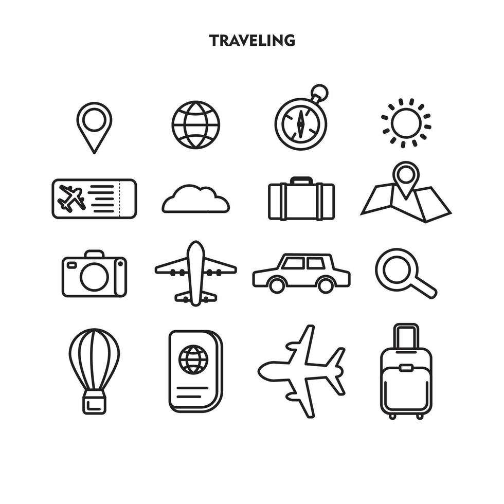 Set Of Travelling Icon. Travelling symbol Silhouette vector