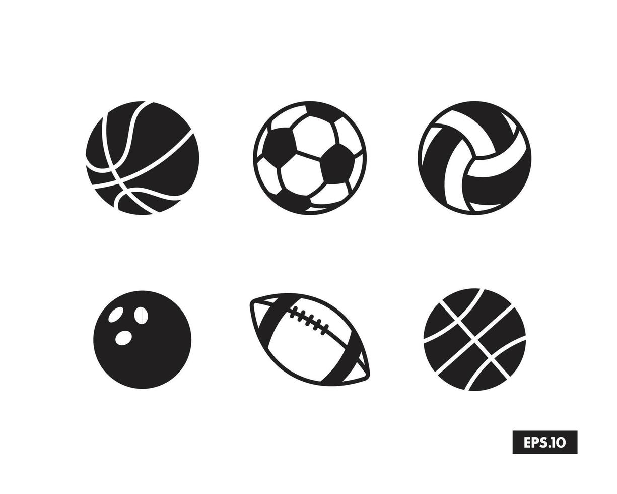 conjunto de iconos de bolas deportivas. deporte, pelotas, símbolo, silueta, vector