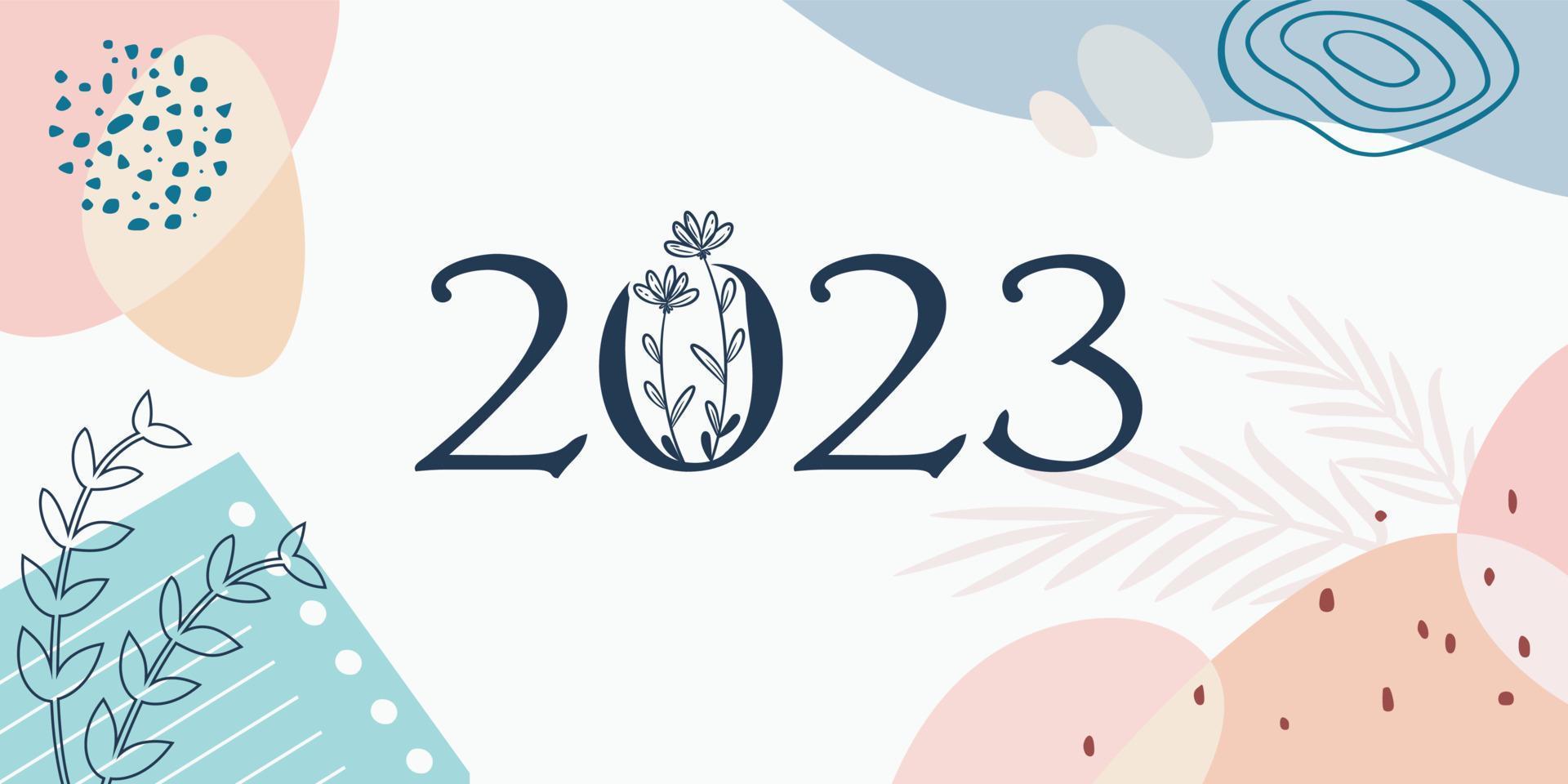 Happy New Year 2023 on Paper Aesthetic beauty memphis background vector